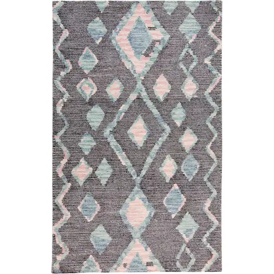 Blue Pink And Green Wool Geometric Tufted Handmade Area Rug Photo 1