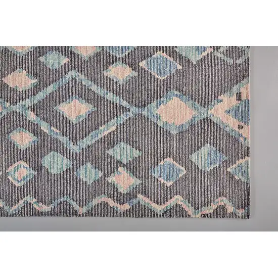 Blue Pink And Green Wool Geometric Tufted Handmade Area Rug Photo 6