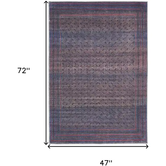 Blue Pink And Purple Floral Power Loom Area Rug Photo 4