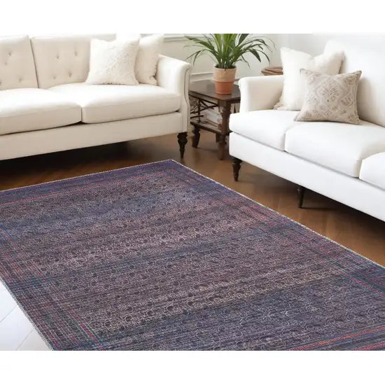 Blue Pink And Purple Floral Power Loom Area Rug Photo 1