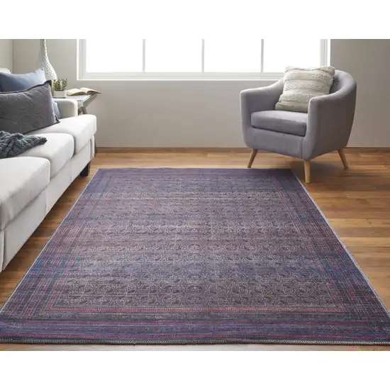 Blue Pink And Purple Floral Power Loom Area Rug Photo 2