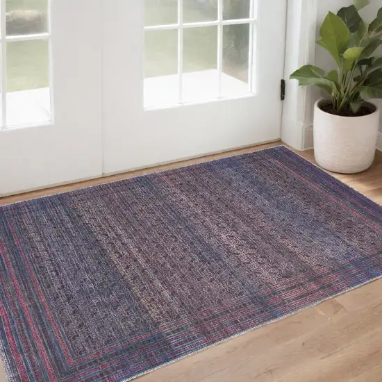 Blue Pink And Purple Floral Power Loom Area Rug Photo 1