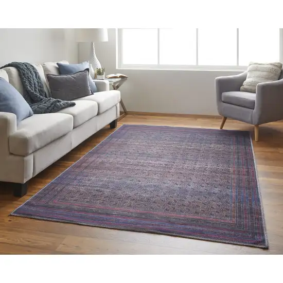 Blue Pink And Purple Floral Power Loom Area Rug Photo 2