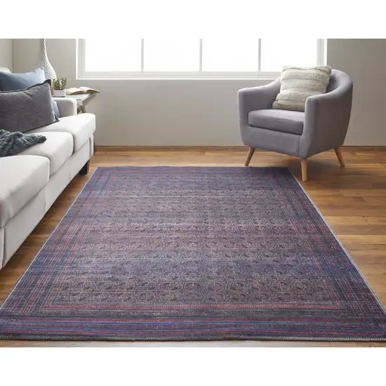 Blue Pink And Purple Floral Power Loom Area Rug Photo 3