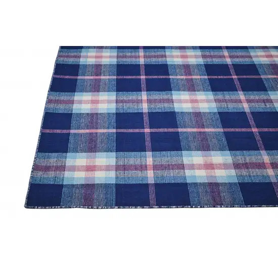 Blue Pink And White Abstract Hand Woven Stain Resistant Area Rug Photo 6