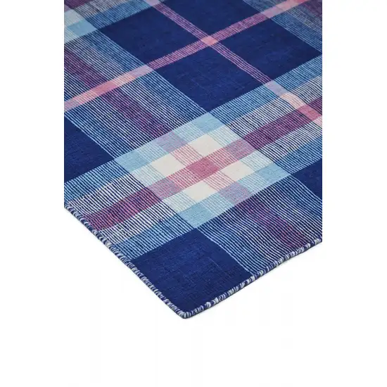 Blue Pink And White Abstract Hand Woven Stain Resistant Area Rug Photo 8