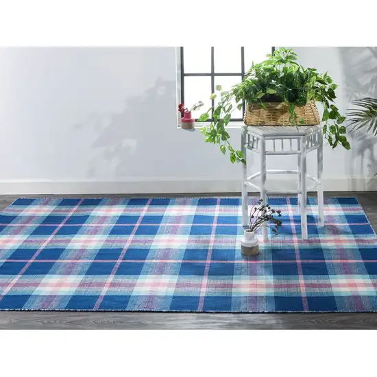 Blue Pink And White Abstract Hand Woven Stain Resistant Area Rug Photo 6