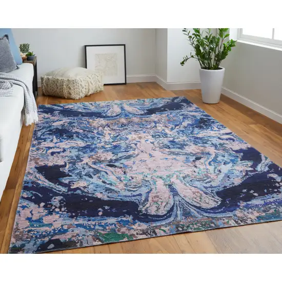 Blue Pink and Tan Abstract Power Loom Washable Area Rug Photo 9