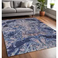 Photo of Blue Pink and Tan Abstract Power Loom Washable Area Rug