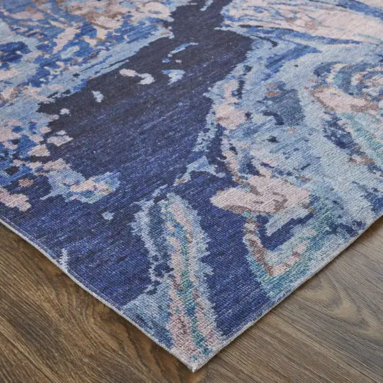 Blue Pink and Tan Abstract Power Loom Washable Area Rug Photo 5