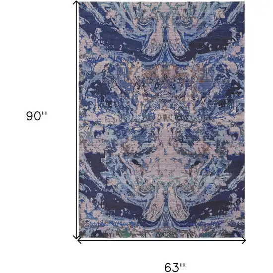 Blue Pink and Tan Abstract Power Loom Washable Area Rug Photo 3