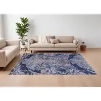 Photo of Blue Pink and Tan Abstract Power Loom Washable Area Rug