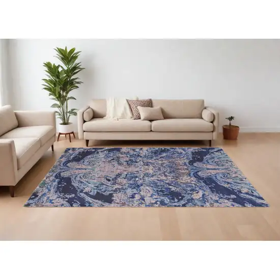 Blue Pink and Tan Abstract Power Loom Washable Area Rug Photo 1