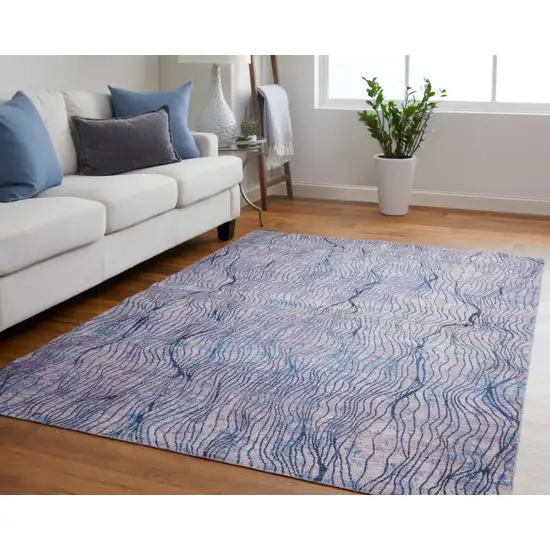 Blue Pink and Tan Abstract Power Loom Washable Area Rug Photo 8