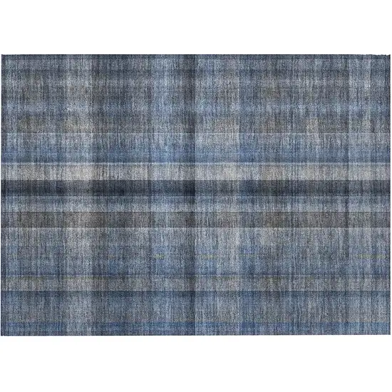 Blue Plaid Washable Non Skid Indoor Outdoor Area Rug Photo 4