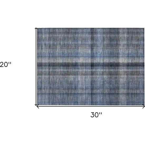 Blue Plaid Washable Non Skid Indoor Outdoor Area Rug Photo 3