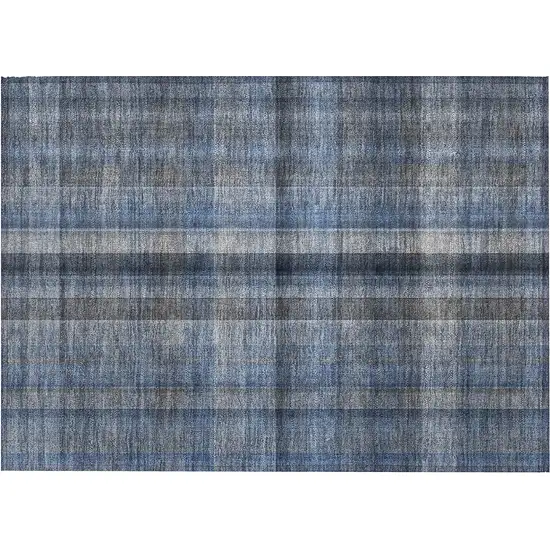 Blue Plaid Washable Non Skid Indoor Outdoor Area Rug Photo 2