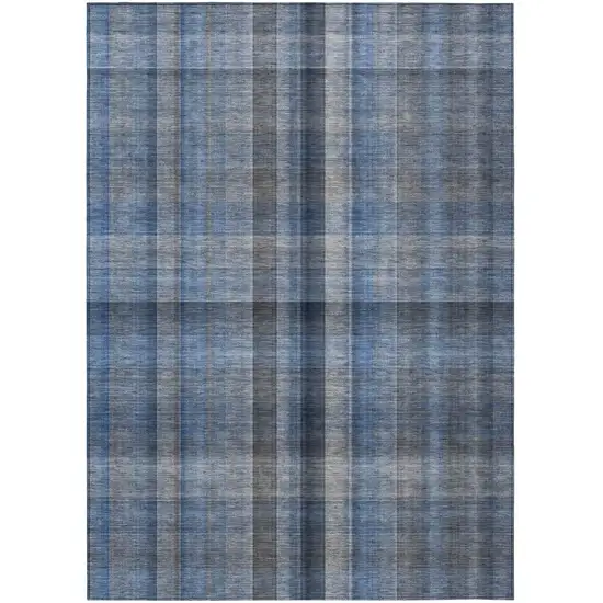 Blue Plaid Washable Non Skid Indoor Outdoor Area Rug Photo 2