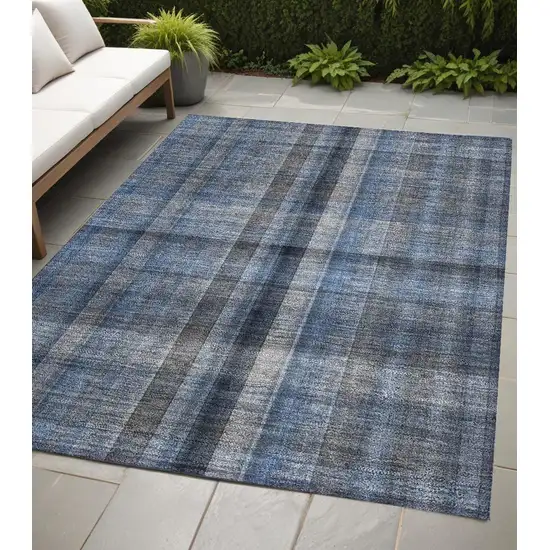 Blue Plaid Washable Non Skid Indoor Outdoor Area Rug Photo 1