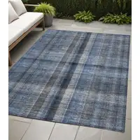 Photo of Blue Plaid Washable Non Skid Indoor Outdoor Area Rug