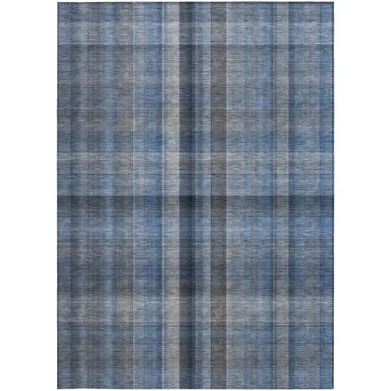 Blue Plaid Washable Non Skid Indoor Outdoor Area Rug Photo 4