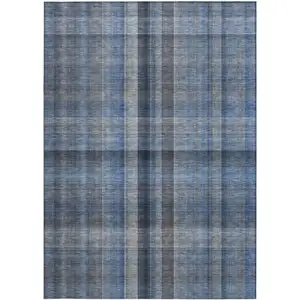 Photo of Blue Plaid Washable Non Skid Indoor Outdoor Area Rug