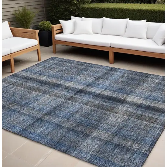 Blue Plaid Washable Non Skid Indoor Outdoor Area Rug Photo 1