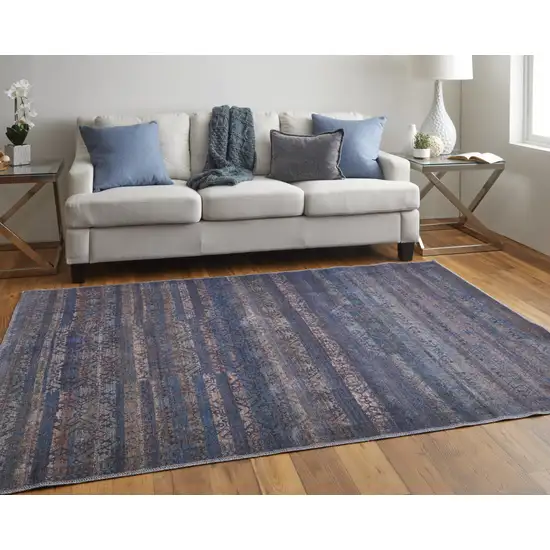 Blue Purple And Brown Floral Power Loom Area Rug Photo 6