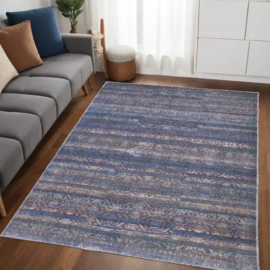 Blue Purple And Brown Floral Power Loom Area Rug Photo 1