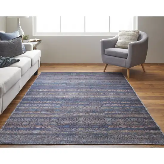 Blue Purple And Brown Floral Power Loom Area Rug Photo 3