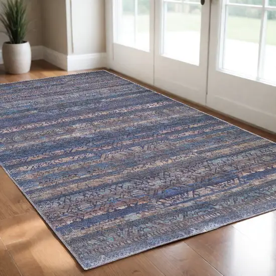 Blue Purple And Brown Floral Power Loom Area Rug Photo 1