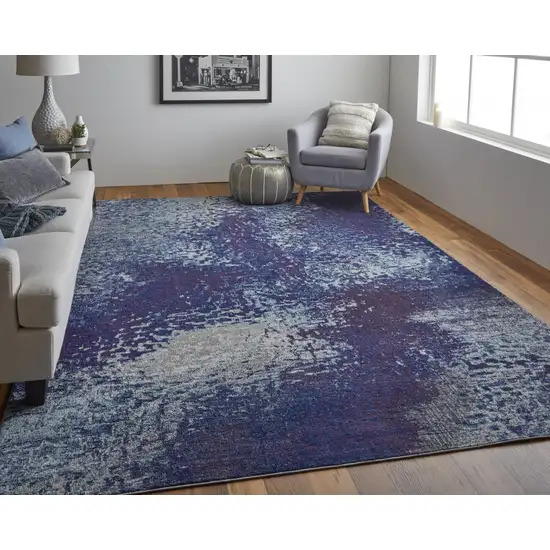 Blue Purple And Ivory Abstract Power Loom Stain Resistant Area Rug Photo 3