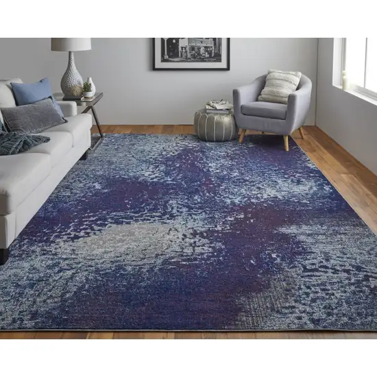 Blue Purple And Ivory Abstract Power Loom Stain Resistant Area Rug Photo 2