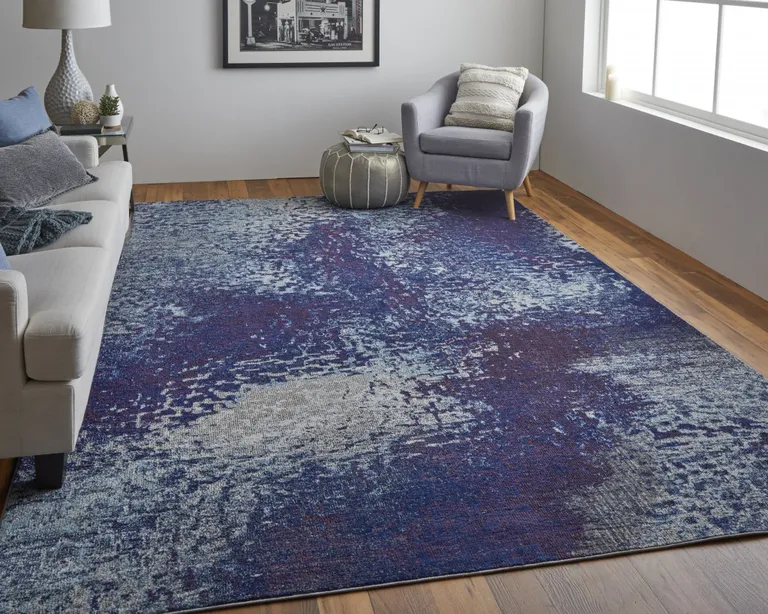 Blue Purple And Ivory Abstract Power Loom Stain Resistant Area Rug Photo 2