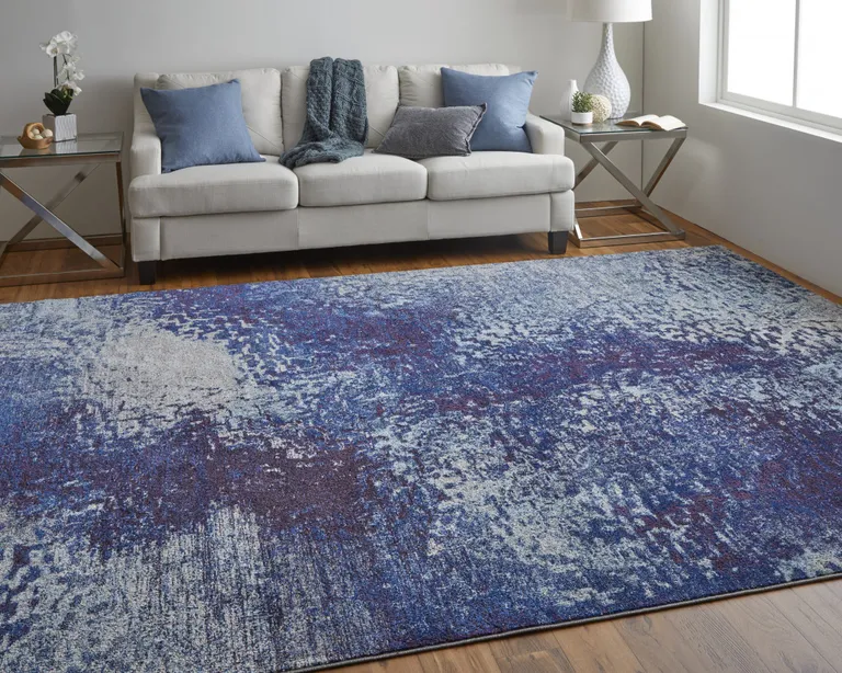 Blue Purple And Ivory Abstract Power Loom Stain Resistant Area Rug Photo 3