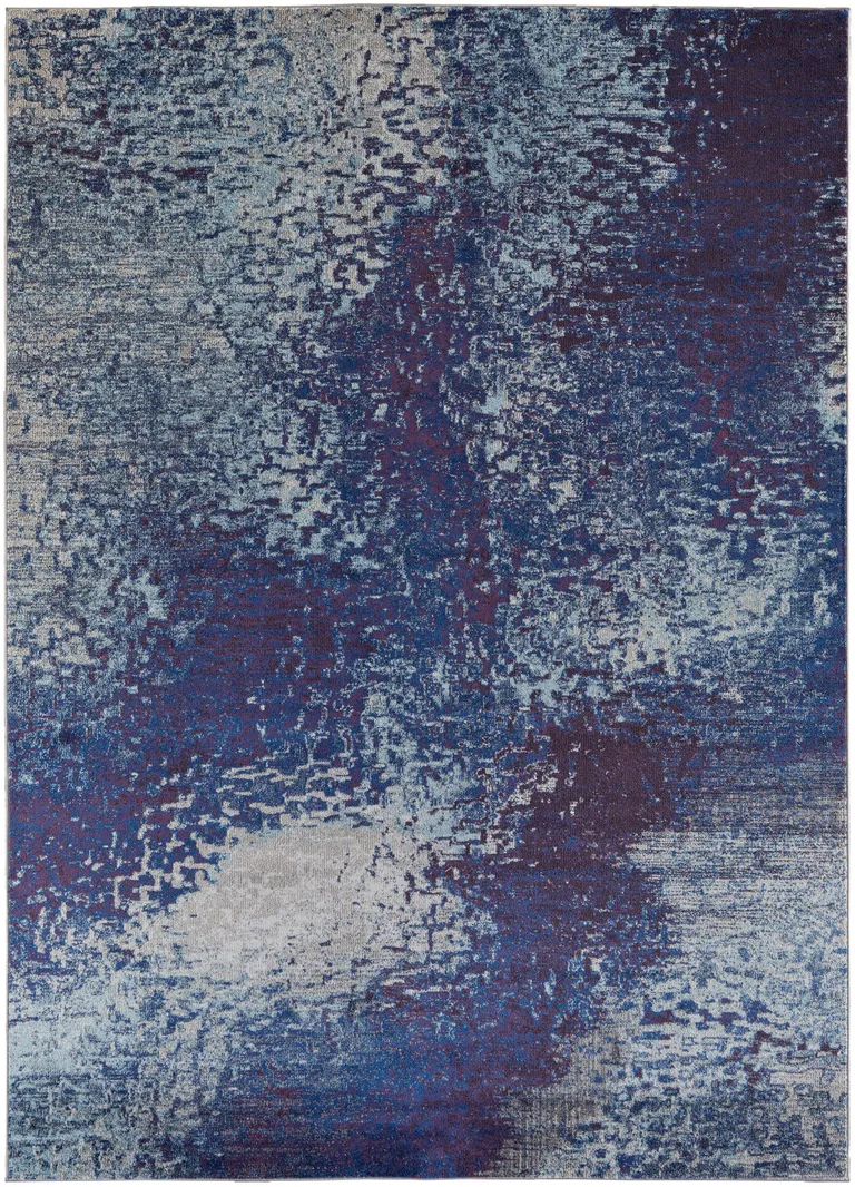 Blue Purple And Ivory Abstract Power Loom Stain Resistant Area Rug Photo 1