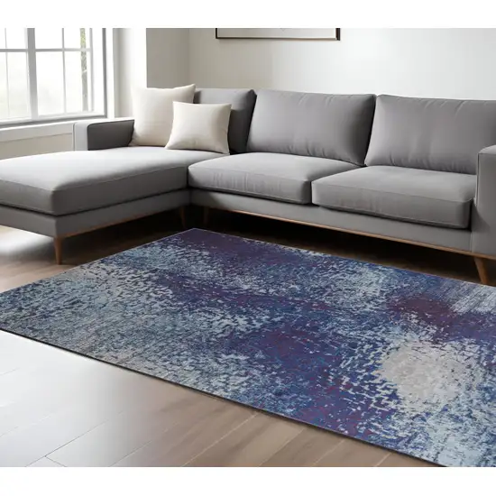 Blue and Purple Abstract Power Loom Non Skid Area Rug Photo 1