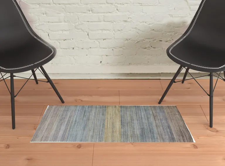 Blue Purple And Tan Ombre Hand Woven Area Rug Photo 2