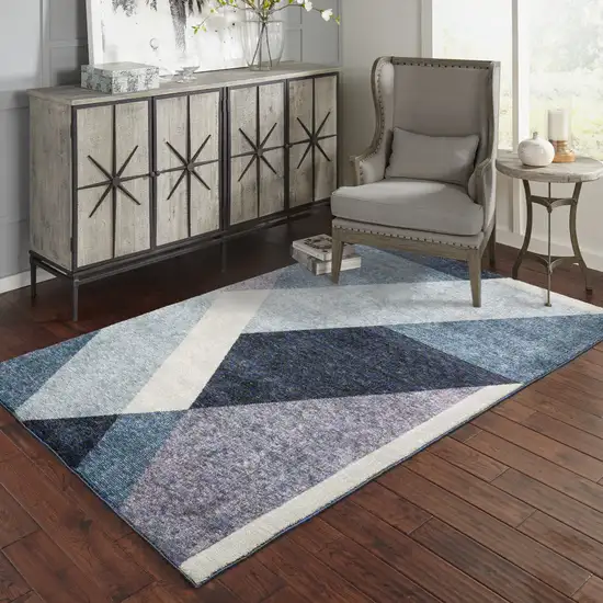 Blue Purple Grey And Teal Geometric Power Loom Area Rug Photo 9