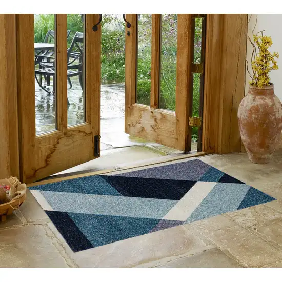 Blue Purple Grey and Teal Geometric Power Loom Area Rug Photo 1