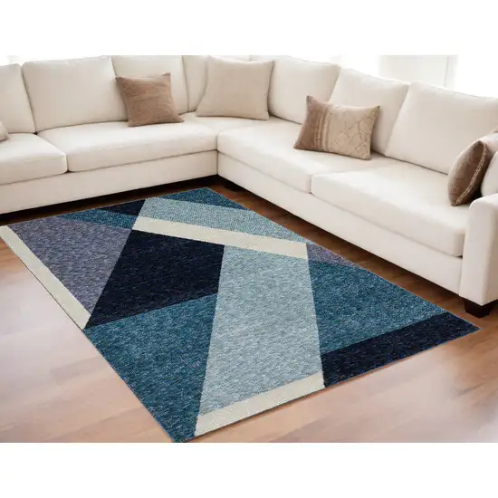 Blue Purple Grey and Teal Geometric Power Loom Area Rug Photo 1