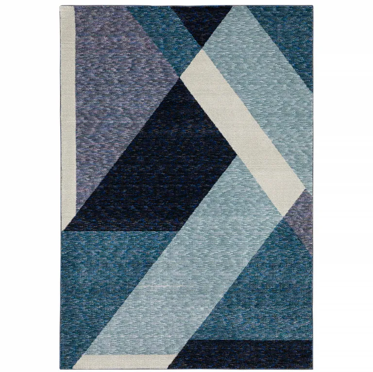 Blue Purple Grey And Teal Geometric Power Loom Area Rug Photo 1