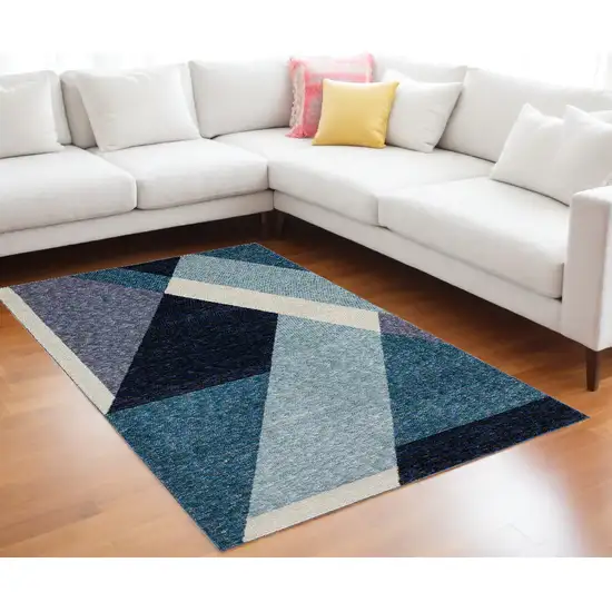 Blue Purple Grey and Teal Geometric Power Loom Area Rug Photo 1