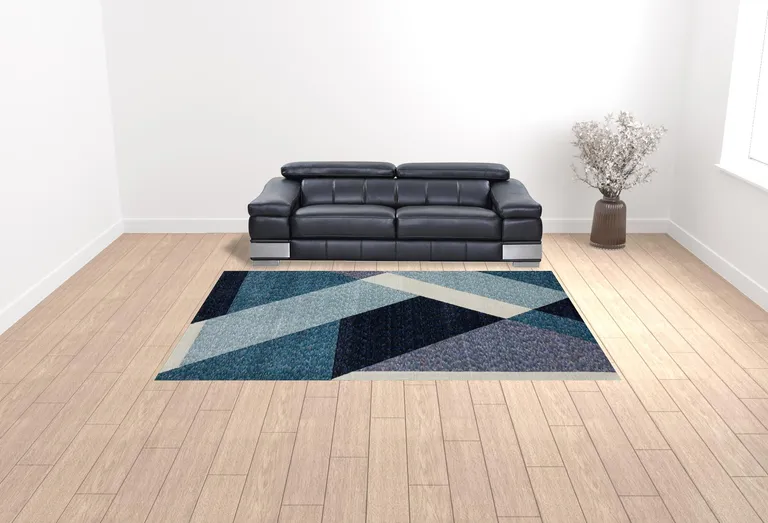 Blue Purple Grey And Teal Geometric Power Loom Area Rug Photo 2