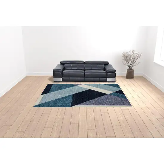 Blue Purple Grey And Teal Geometric Power Loom Area Rug Photo 2