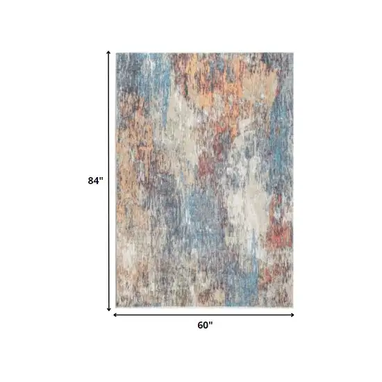 Blue Red Abstract Painting Modern Area Rug Photo 5