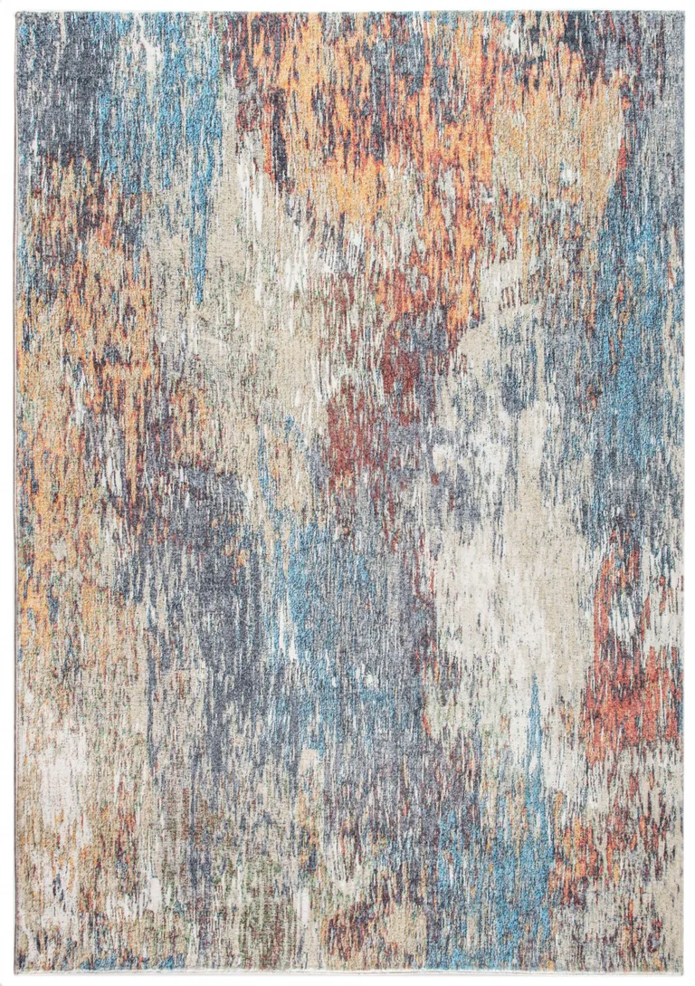 Blue Red Abstract Painting Modern Area Rug Photo 1