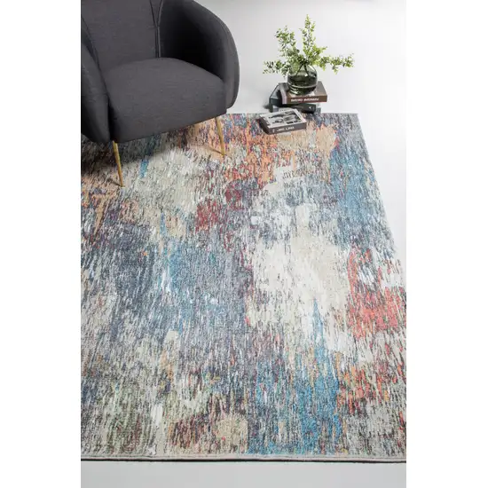 Blue Red Abstract Painting Modern Area Rug Photo 7