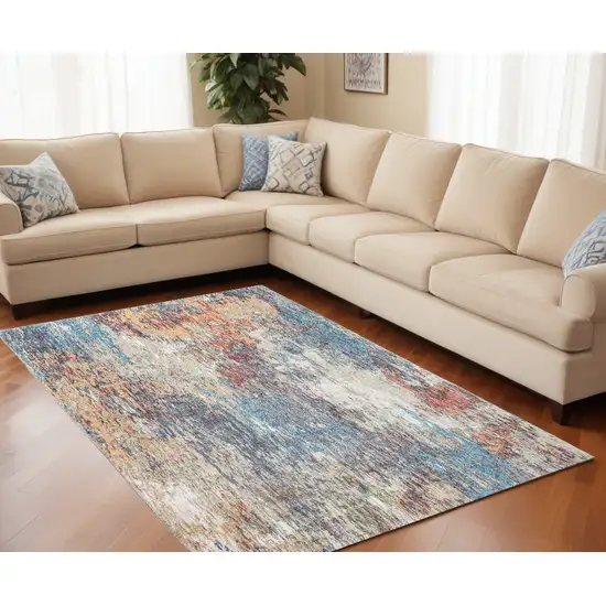 Blue and Beige Abstract Area Rug Photo 1