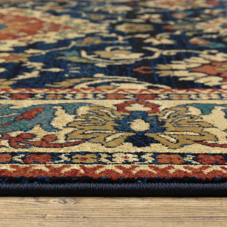 Blue Red And Beige Oriental Power Loom Stain Resistant Area Rug Photo 4